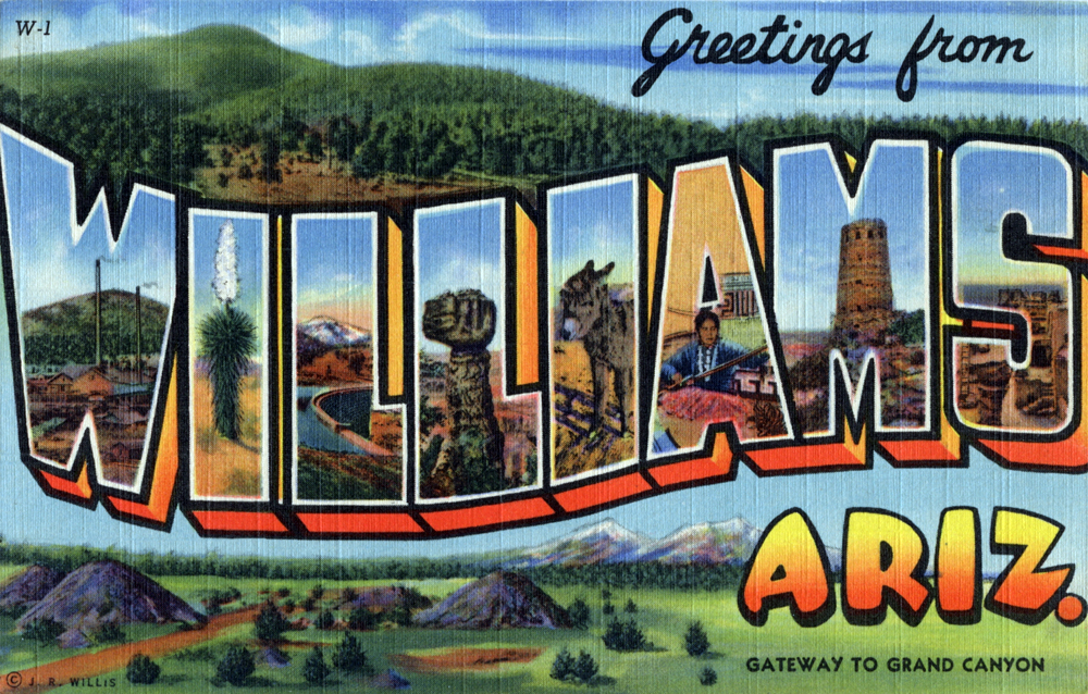 Williams — Greetings from Williams, Arizona, Gateway to Grand Canyon - Large Letter Postcard (7862986790)