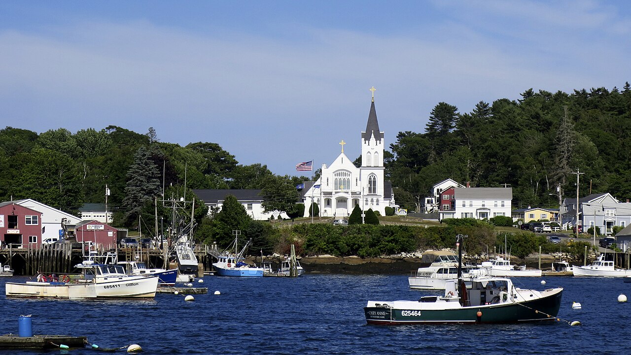 Boothbay Harbor &mdash; Our Lady Queen of Peace Catholic Church (Boothbay Harbor, Maine) - view from the harbor 3