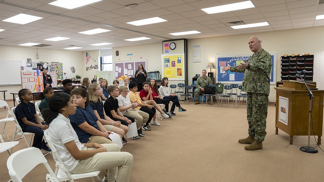 South Bend — United States Navy Admiral Christopher W. Grady, Vice Chairman of the Joint Chiefs of Staff, visits Clay International Academy in South Bend, Indiana on November 8, 2024 - 14